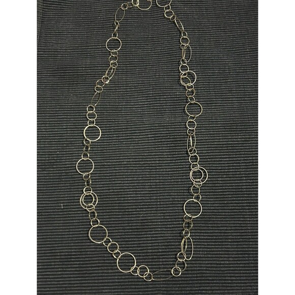 Gold Tone Chain Necklace with Hoops Marked NY. 32" - Picture 1 of 3